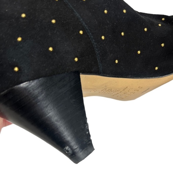 Sezane Studded Suede Leather Boots Size 40 French or US 9 Black Ankle Heeled Low - Picture 11 of 12